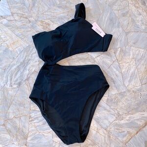 VICTORIA'S SECRET SWIM Twist Monokini One-Piece Swimsuit One Shoulder Black‎ L